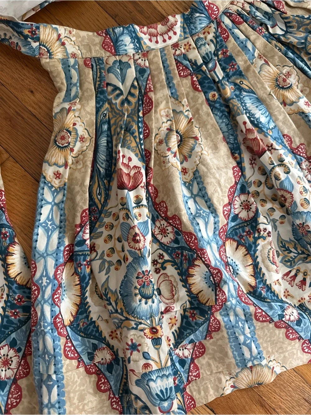 Floral Halter Kitchen Apron in Cream, Blue, and Red